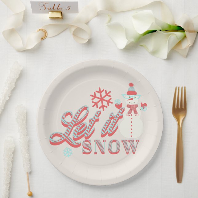 Prato De Papel Retro Boneco de Neve Deixe a Neve Natal Bronzeado (Casamento)