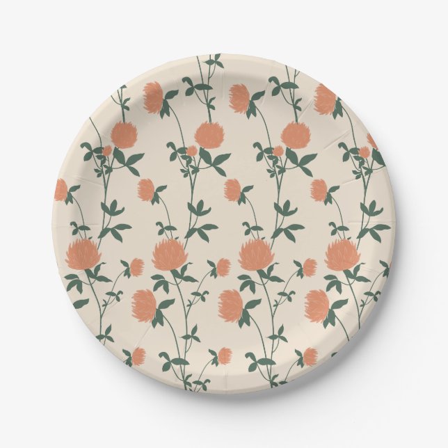 Prato De Papel Retro Botanical Meadow Clover | Sunbaked Clay (Frente)