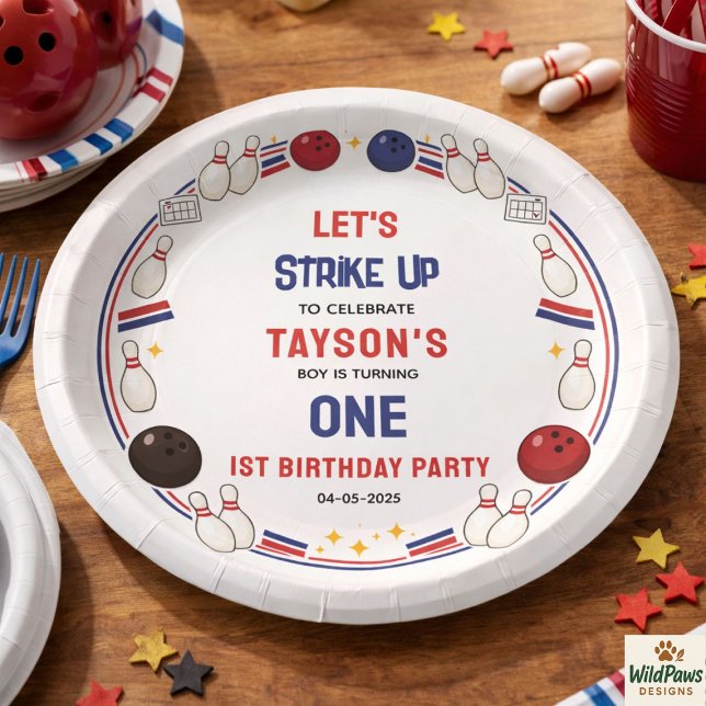 Prato De Papel Retro Bowling 1st Birthday Party – Fun Kids  (Retro Bowling 1st Birthday Party – Fun Kids Paper Plates
)