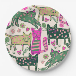 Prato De Papel Retro Cats Design