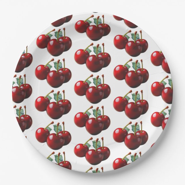Prato De Papel Retro Cherries fresh picked  (Frente)