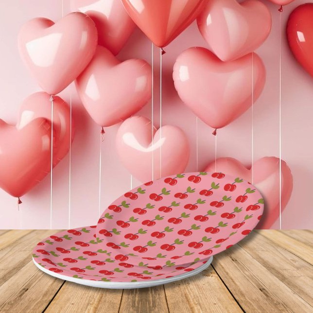 Prato De Papel Retro Cherry Berry primeiro aniversario vermelho e (Criador carregado)