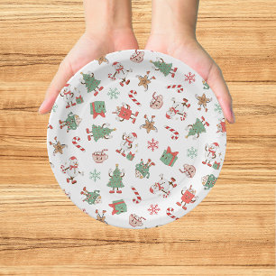 Prato De Papel Retro Chillin' Com Meus Snowmies de Natal