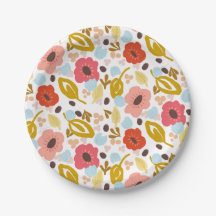 Retro Colorful Floral Folk Art Paper Plates