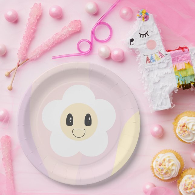 Prato De Papel Retro Daisy Blush Pink Baby Girl (Festa)