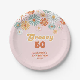 Prato De Papel Retro Daisy Boho Groovy Floral Aniversário