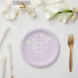 Prato De Papel Retro Daisy boho Paz Amor Churrasco lilás