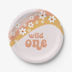 Prato De Papel Retro Daisy Boho Wild One Rainbow Paper Plate