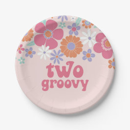 Prato De Papel Retro Dois Floral Cor-de-Rosa Groovy
