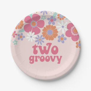 Prato De Papel Retro Dois Floral Cor-de-Rosa Groovy