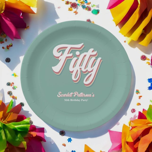 Prato De Papel Retro Elegante 70s Groovy Único 50º aniversário (Criador carregado)