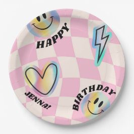 Prato De Papel Retro Emoji Sorri Aniversário Para Meninas