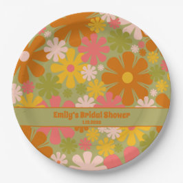 Prato De Papel Retro Estética Floral Personalizada dos Anos 60 e 