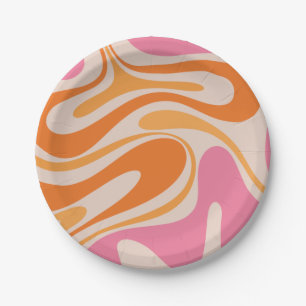 Prato De Papel Retro Fantasy Swirl Abstrato cor-de-rosa Creme Lar