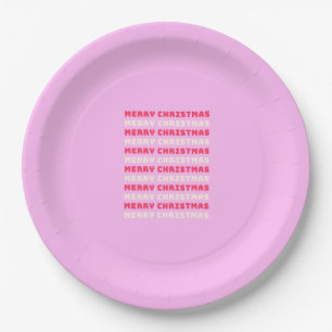 Prato De Papel Retro Feliz Natal Pink Decor