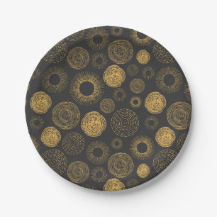 Prato De Papel Retro Feriado Dourado Burst Sparkler Serviço