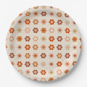 Prato De Papel Retro Floral Terracotta Beige