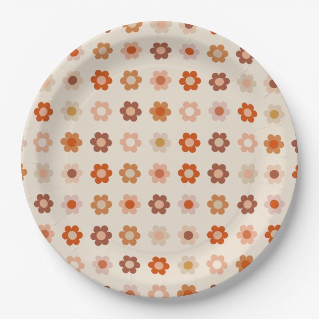 Prato De Papel Retro Floral Terracotta Beige (Frente)