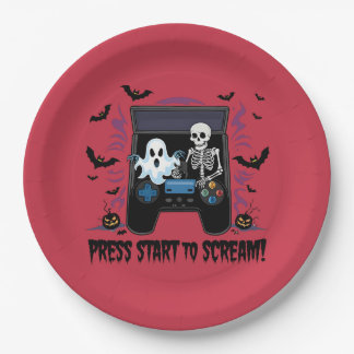 Prato De Papel Rétro Gamer Halloween - Squelette Borne d'arcade