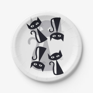Prato De Papel Retro, gatos pretos meios séculos