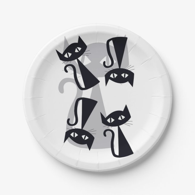 Prato De Papel Retro, gatos pretos meios séculos (Frente)