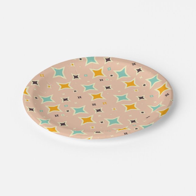 Prato De Papel Retro geometric pattern with teal, orange, black (Inclinado)