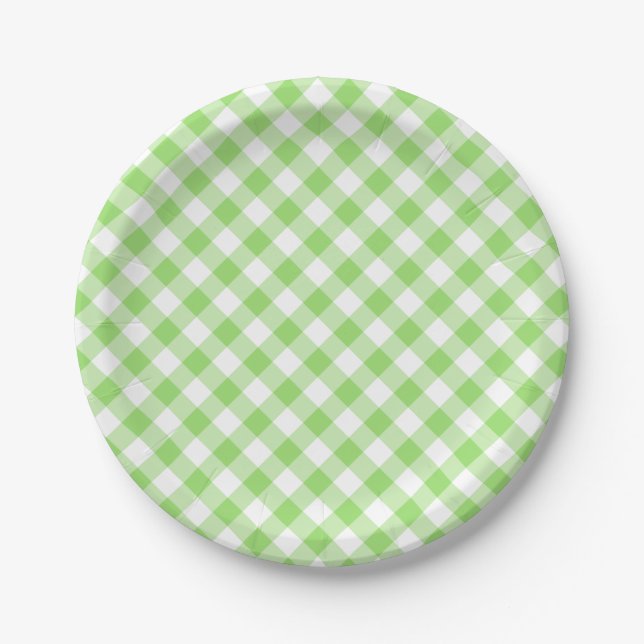 Prato De Papel Retro Gingham Spring Green (Frente)