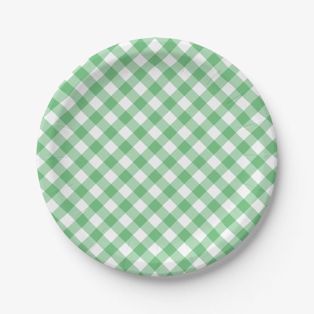 Prato De Papel Retro Gingham Summer Green (Frente)