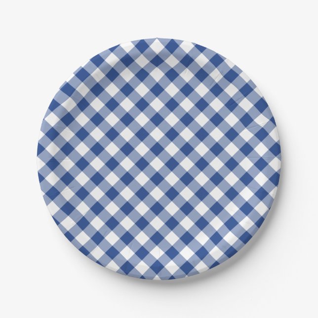 Prato De Papel Retro Gingham True Blue (Frente)