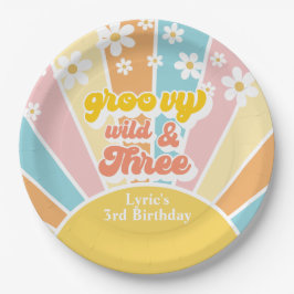 Prato De Papel Retro girassol daisy 3º aniversário