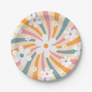 Prato De Papel Retro Groovy Colorful Sunshine Daisy Floral Hippie