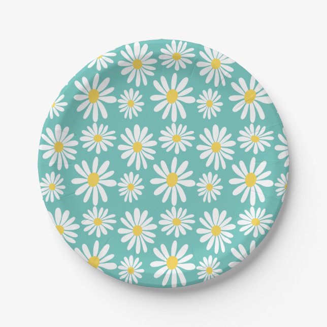 Prato De Papel Retro Groovy Daisies Primavera Daisy Boho Light Bl (Frente)