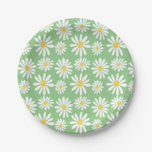 Prato De Papel Retro Groovy Daisies Primavera Daisy Boho Sage