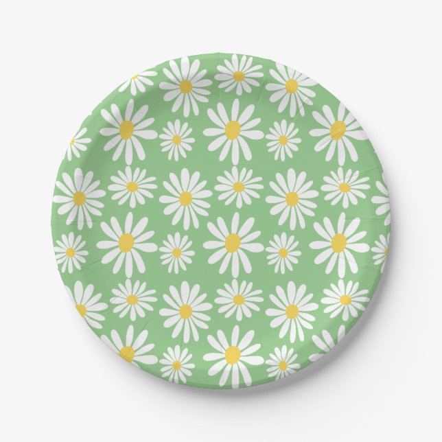 Prato De Papel Retro Groovy Daisies Primavera Daisy Boho Sage (Frente)