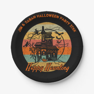Prato De Papel Retro Halloween Feliz Assombrando Casa Assombrada