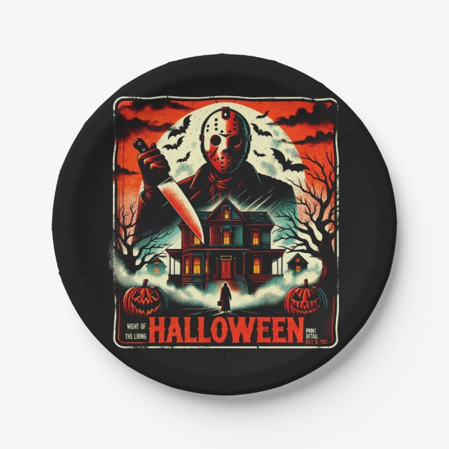 Prato De Papel Retro Halloween Horror Night 80s Slasher Vibes (Frente)