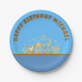 Prato De Papel Retro Happy Birthday Animal Train Paper Plate