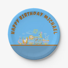 Prato De Papel Retro Happy Birthday Animal Train Paper Plate