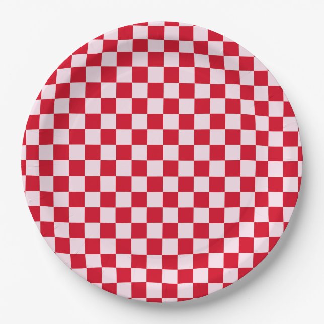 Prato De Papel Retro Jingle And Mingle Christmas Checkerboard Red (Frente)