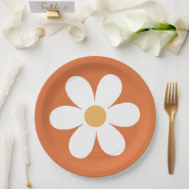 Prato De Papel Rétro margarida laranja queimada boho