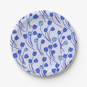 Prato De Papel Retro Meadow Floral Partido Azul Delft