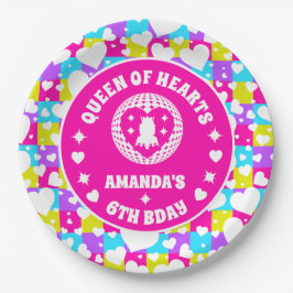 Prato De Papel Retro Neon Queen Of Heart Aniversário