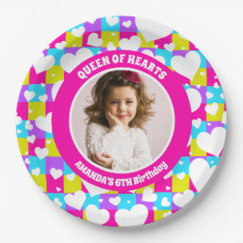 Prato De Papel Retro Neon Queen Of Heart Foto De Festa de anivers