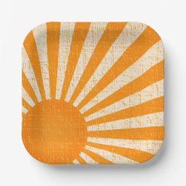 Prato De Papel Retro Orange Sun I Vintage Sunrise I Boho Sunshine