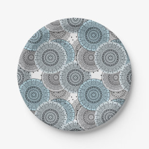 Prato De Papel Retro, padrão retrô, azul e cinza, elegante