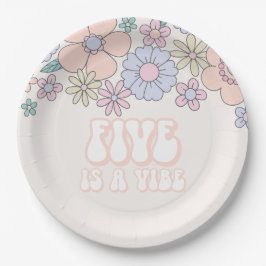 Prato De Papel Retro pastel Floral Five is a Vibe aniversário