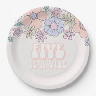 Prato De Papel Retro pastel Floral Five is a Vibe aniversário