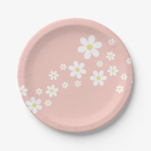 Prato De Papel Retro Pink Daisy Birthday