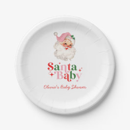 Prato De Papel Retro Pink Santa Baby christmas baby shower