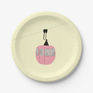 Prato De Papel Retro Pink Ski Gondola Lift Skiers Cream